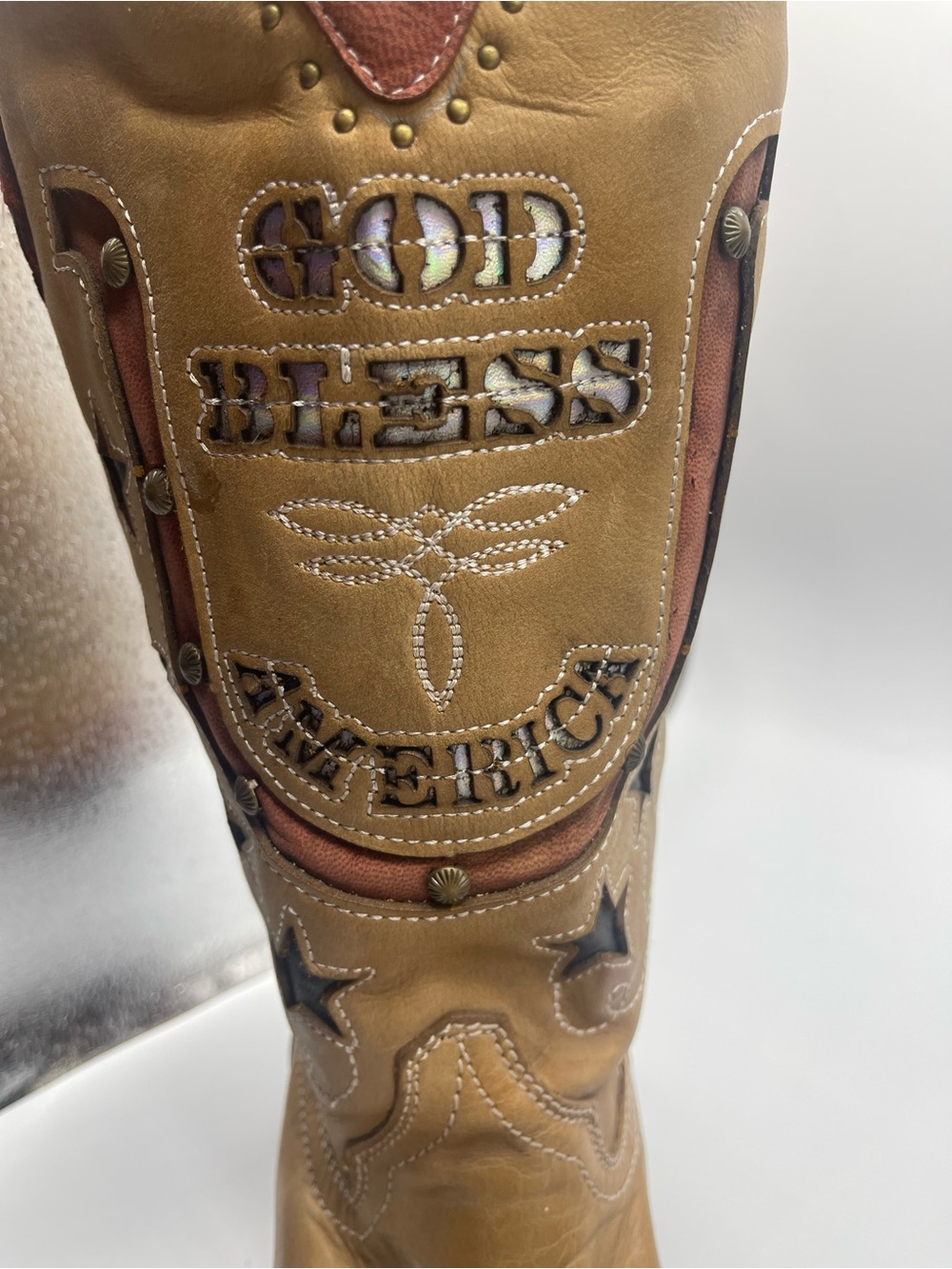 New Corral God Bless America Tan Western Boots with Star Details - Picture 3 of 6